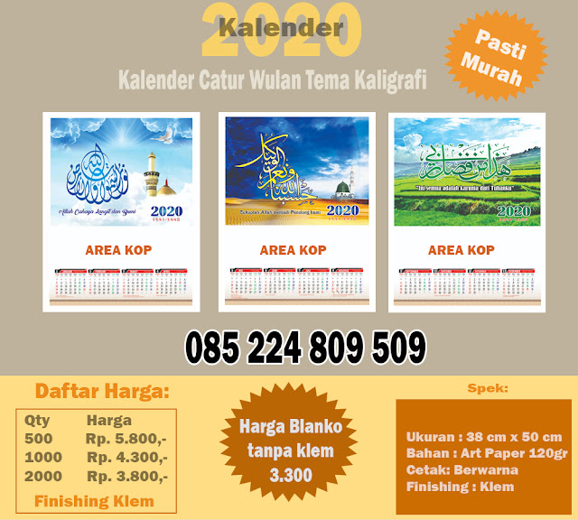 Daftar Harga Kalender 2020 Catur Wulan