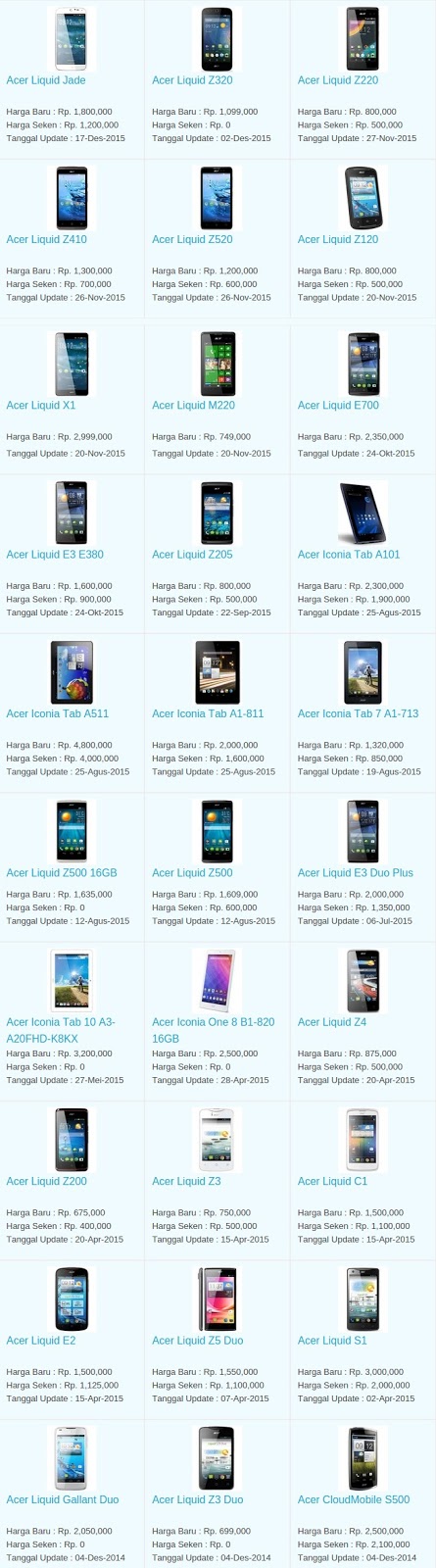 Daftar Harga Hp Acer Februari 2016
