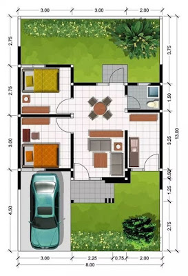 Denah Rumah Minimalis 2 Kamar Tidur