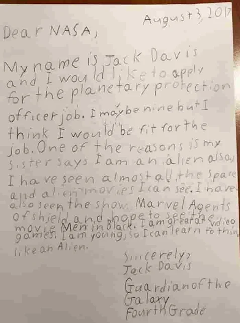 LITTLE BOY WROTE LETTER TO NASA FOR JOB