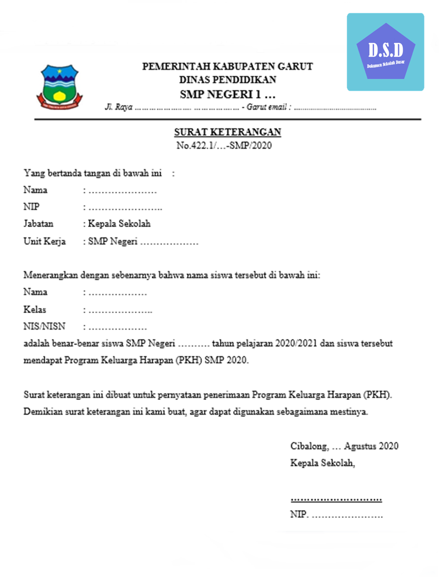 Surat Keterangan Siswa Penerima PKH