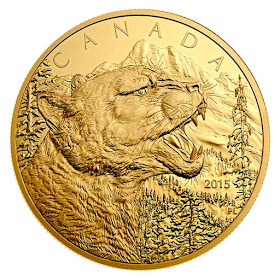 Canada 1250 Dollars Half Kilogram Pure Gold Coin 2015 Growling Cougar