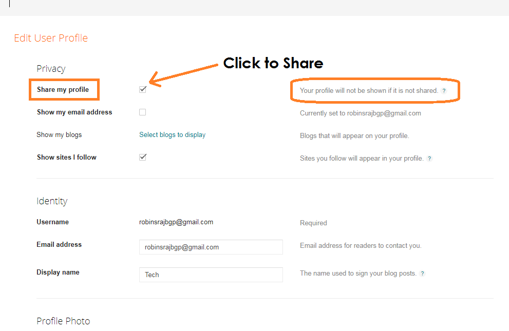 Share blogger profile