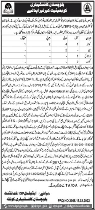 Latest Frontier Constabulary FC Management Posts Quetta 2022