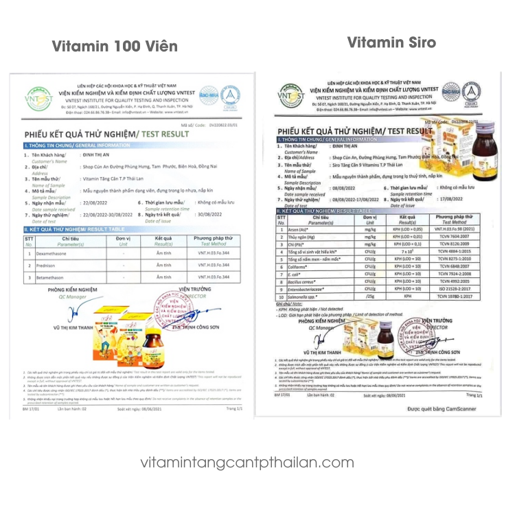 Giấy chứng nhận vitamin TP Thái Lan