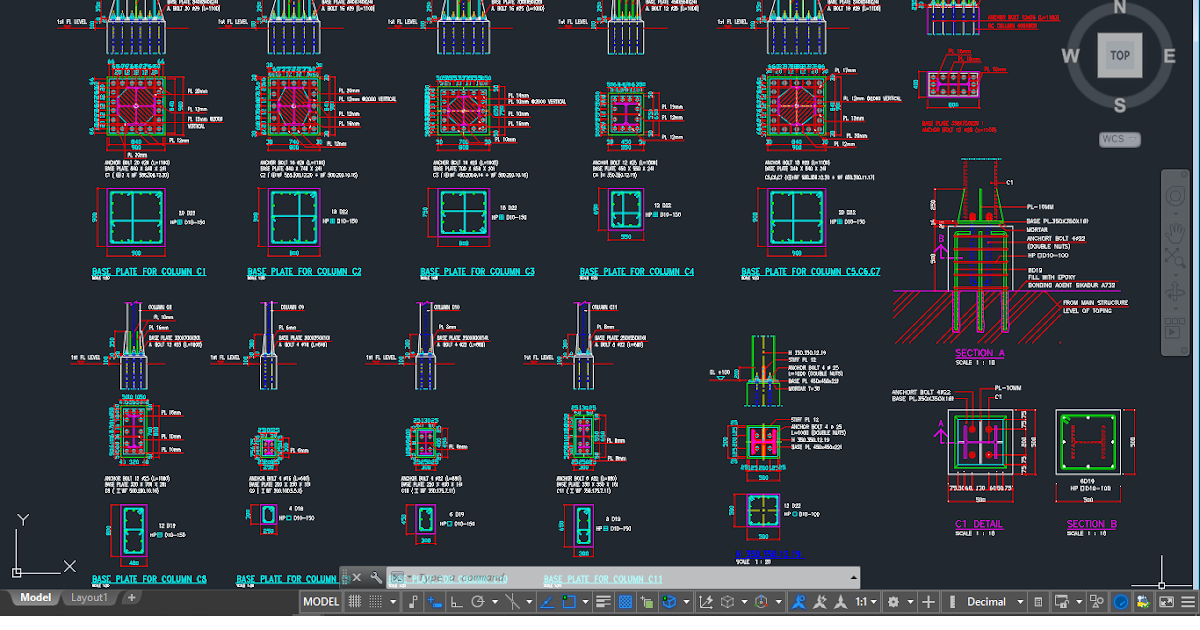 Download Gambar Detail Kolom Pedestal Format Autocad DWG 