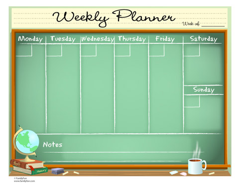 weekly schedule printable. weekly calendar template.