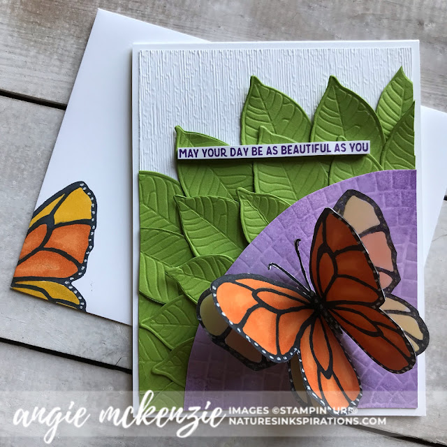 Handmade by Angie McKenzie for Global Creative Inkspirations; Click READ or VISIT to go to my blog for details! Featuring the Beautiful Day Stamp Set, Nature's Roots Dies, Mosaic Embossing Folder, Subtles Embossing Folder; #beautifuldaystampset #inspiredbynature #futteringbutterfly #stampinupinks  #fauxoxidetechnique #fussycutting #friendshipcards #cardtechniques #coloringwithblendsmarkers