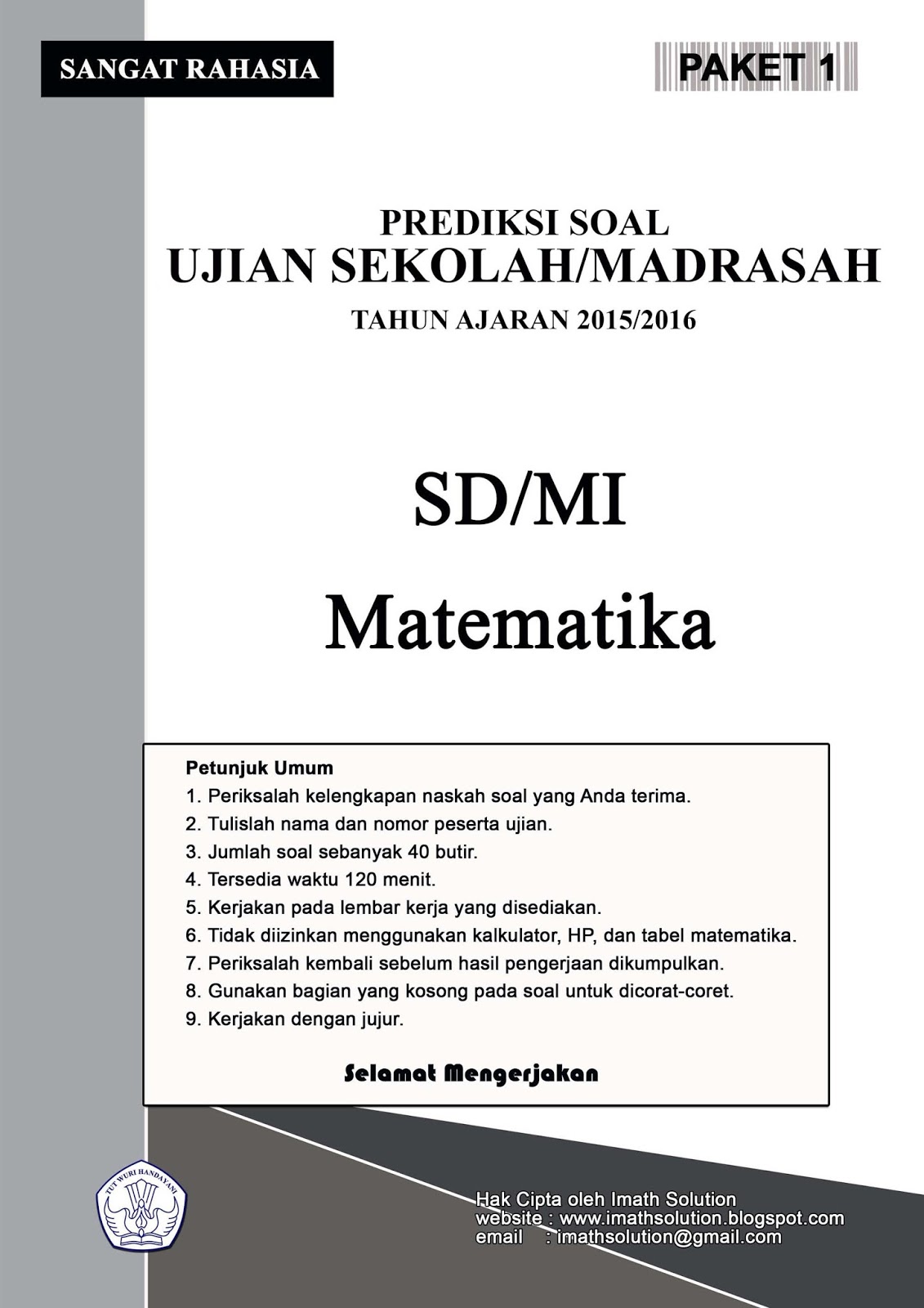 IMATH Prediksi Soal Ujian Sekolah Madrasah US M 