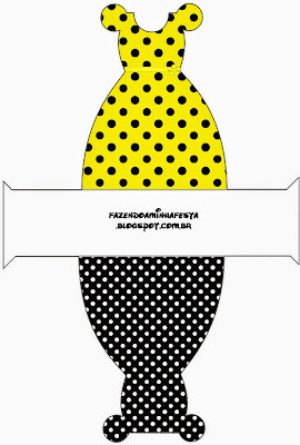 Yellow with Black Polka Dots Free Printable Dress Box.