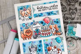 Sunny Studio Stamps: Comic Strip Everyday Dies Party Pups Birthday Shaker Card by Juliana Michaels