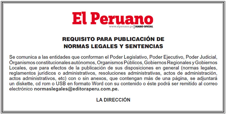 EL PERUANO: requisitos para publicación de Normas Legales y Sentencias - www.elperuano.com.pe
