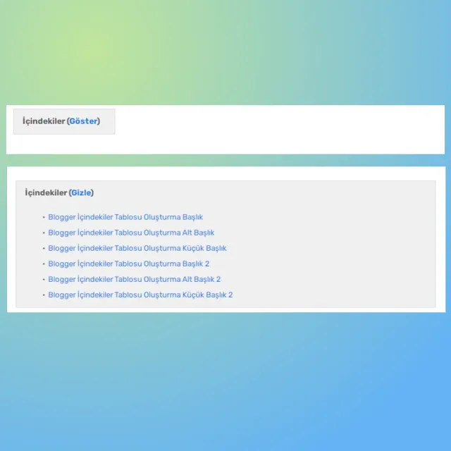 Blogger İçindekiler Tablosu Oluşturma