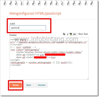 cara memasang unit iklan adsense di blog