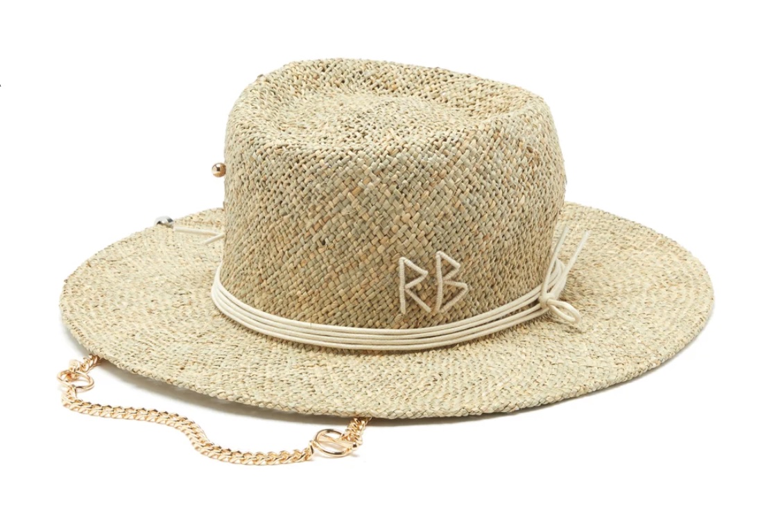 RUSLAN BAGINSKIY Chain-strap embroidered-logo straw hat