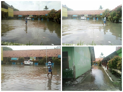 Saluran Air Buruk, 2 SD Negeri Di Desa Kramat Tergenang Air Hingga Masuk Kelas