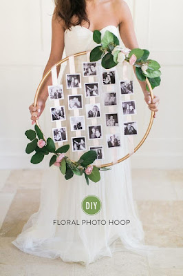 photo hanging wedding hoop with ribbon