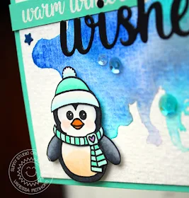 Sunny Studio Stamps: Bundled Up Watercolored Background Winter Wishes Card by Vanessa Menhorn