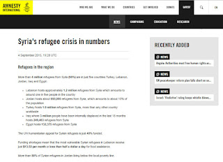 Screenshot of the Amnesty International news release on Syrian refugees.