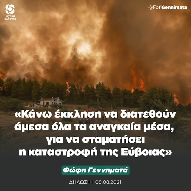 Φώφη Γεννηματά: «Κάνω έκκληση να διατεθούν άμεσα όλα τα αναγκαία μέσα, για να σταματήσει η καταστροφή της Εύβοιας»