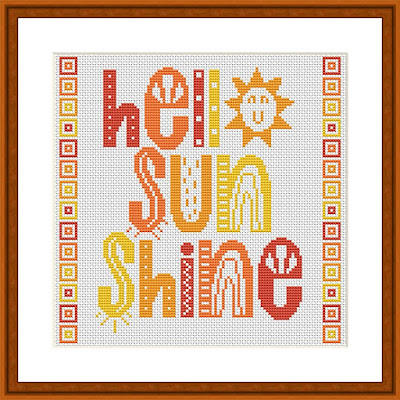 Hello Sun Shine cross stitch pattern Orange typography design - Tango Stitch
