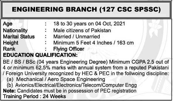 Engineering Branch (127 CSC SPSSC) jobs in paf 2021