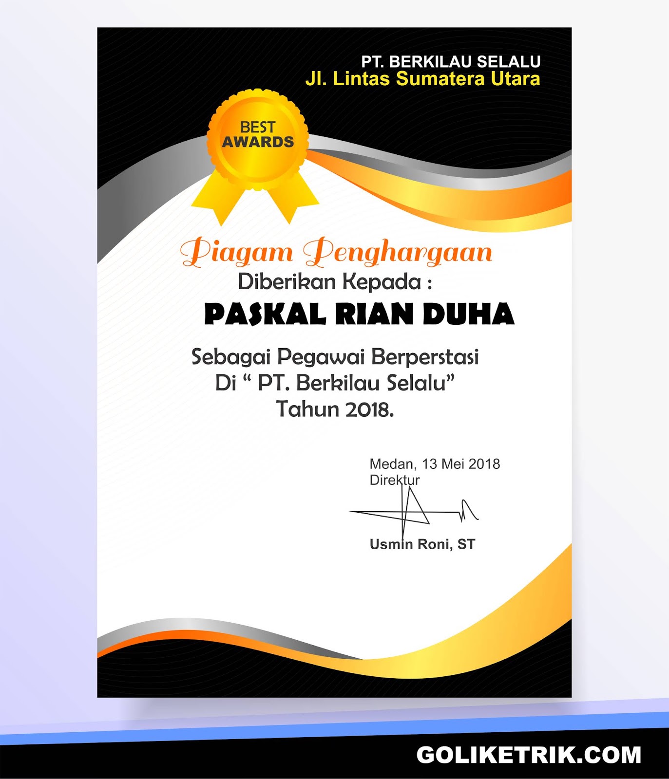 Download Template  Sertifikat Penghargaan Piagam 