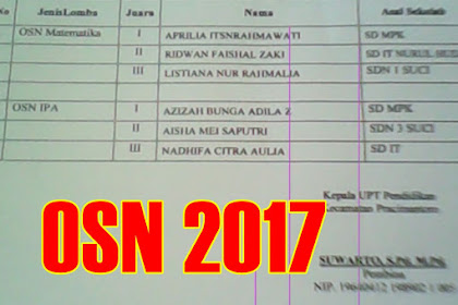 Hasil Lomba OSN SD/MI Kecamatan Pracimantoro Tahun 2017