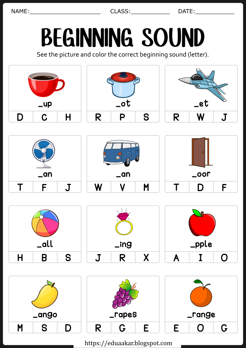 Beginning Sounds worksheets for kids