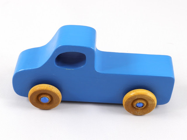 Wood Toy Truck, Handmade and Finished with Baby Blue and Metallic Blue Acrylic and Amber Shellac, Play Pal Collection Pickup