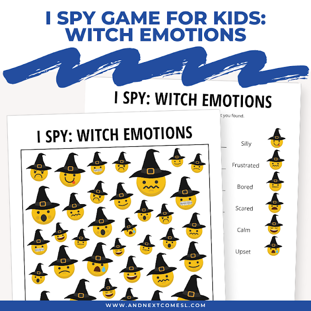 Printable witch emotions I spy game for kids