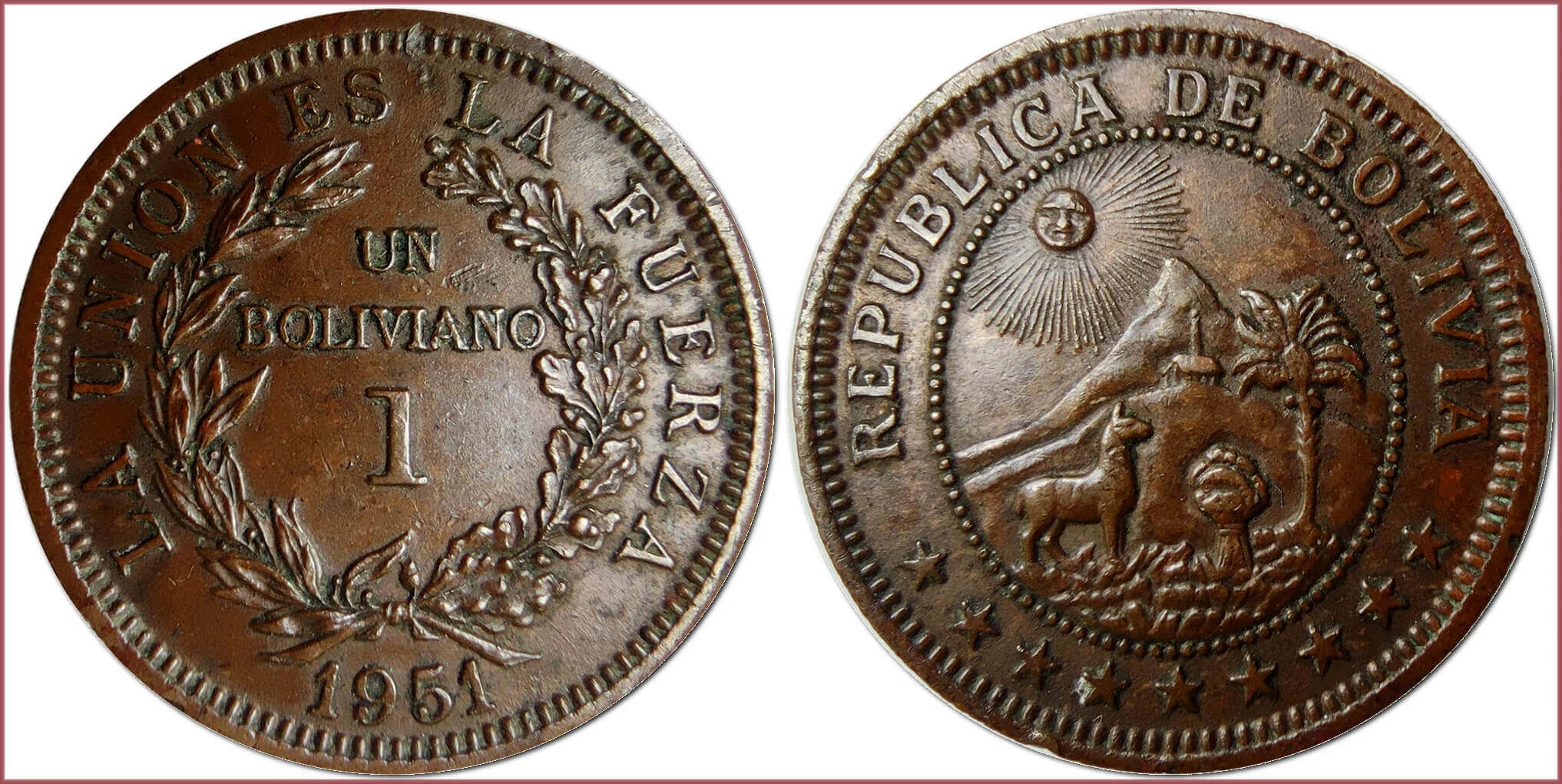 1 boliviano, 1951: Republic of Bolivia