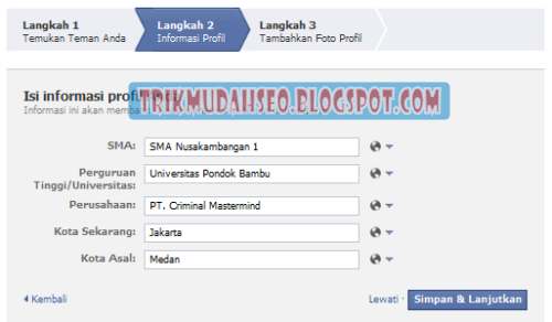 masukkan data sekolah dan pekerjaan