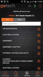 GoTech Bluetooth OBDII Diagnostic Tool recall screen