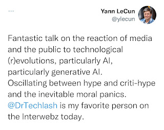 AI Hype - Explained. DrTechlash Dr Nirit Weiss-Blatt. Yann LeCun tweet. February 14 2023.