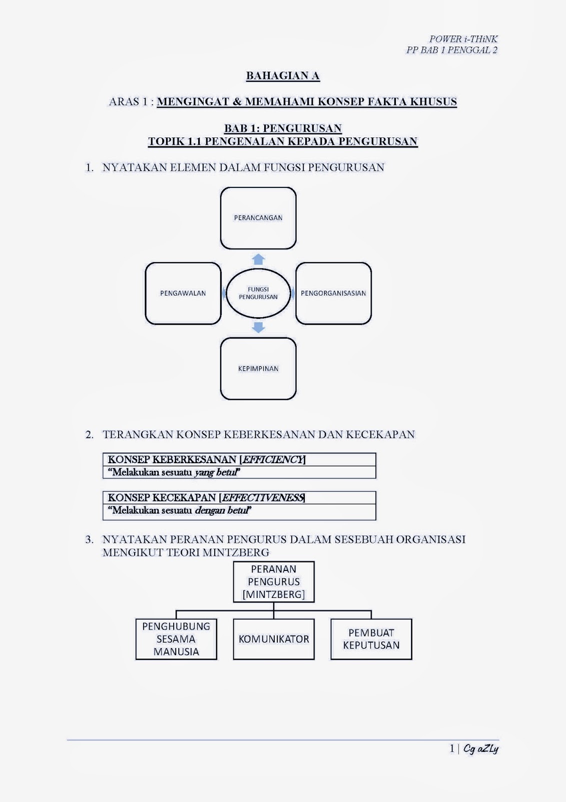 Laman Pengajian Perniagaan Stpm Cikgu Azly Power I Think Bab 1 Penggal 2 Pengurusan