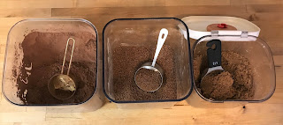 Leave measuring cups in the cocoa, sucanat and brown sugar