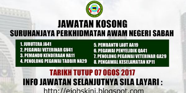 Jawatan Kosong Suruhanjaya Perkhidmatan Awam Negeri Sabah (SPANS) - 07 Ogos 2017
