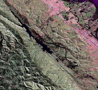 UAVSAR image of the San Andreas fault in the San Francisco Bay area just west of San Mateo and Foster City.