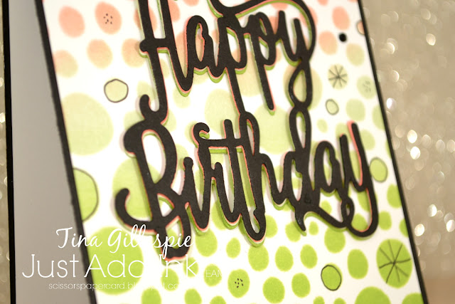 scissorspapercard, Stampin' Up!, Ranger, Just Add Ink, Genuine Gems, Happy Birthday Thinlit, Holes Small Stencil