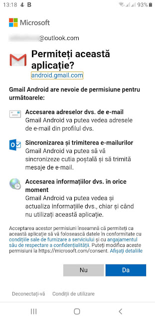 Acordare acces la contul de Gmail