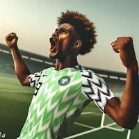 A photo of a young Nigerian footballer celebrating a goal.