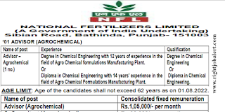 Degree or Diploma Chemical Engineering Jobs in National Fertilizers Limited