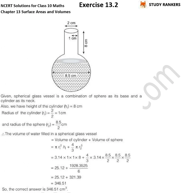 NCERT Solutions for Class 10 Maths Chapter 13 Surface Areas and Volumes Exercise 13.2 Part 9