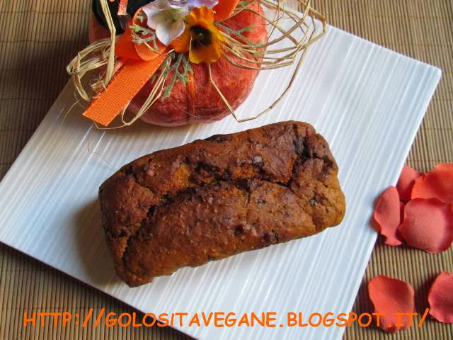 cioccolato, Dolci, farina semi integrale, forno, lievitati, lievito, malto, plumcake, ricette vegan, sciroppo d'agave, zucca, zucchero dulcita, 