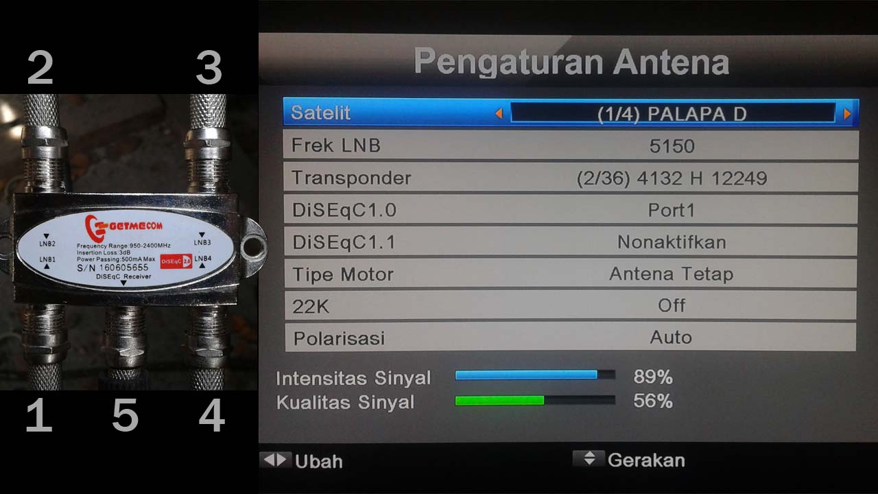 Pengaturan Antena Parabola 4 LNB Receiver Matrix Sinema