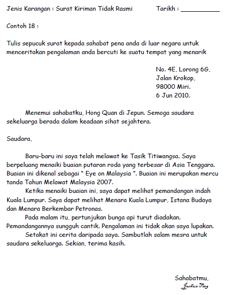 Surat Kiriman Tidak Rasmi Bahasa Melayu Tahun 5 Shex Burns