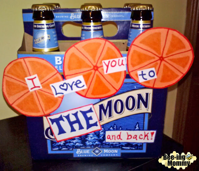 I love you to the moon and back, to the moon and back, gift idea, gift for him, man gift, decorative beer, Valentine's gift, Valentine's Day gift, moon and back, blue moon, beer gift, decorated beer, decorated beer box, beer box, decorated box, fruit gift, blue moon, DIY,