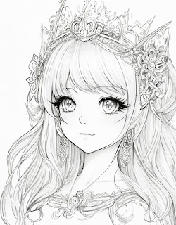 coloring book of princess with tiara on her head