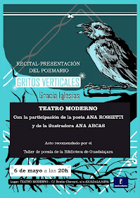 Gritos verticales, Gracia Iglesias, Cangrejo Pistolero Ediciones, perfo-recital, Antonio G Villarán, Ana Arcas, Ana Rossetti, Teatro Moderno, Rafael de Lucas